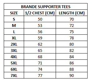 Size chart for Australian Kangaroos v Fiji Bati RLWC26 Match Day Tee ***PRE-ORDER***