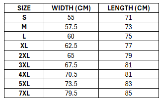 Size chart for Kangaroos 2026 Men's RLWC Hoodie