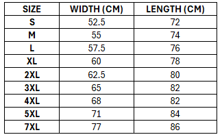 Size chart for Kangaroos 2026 Men's RLWC Media Polo