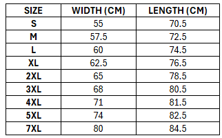 Size chart for Jillaroos 2026 Men's RLWC Home Jersey