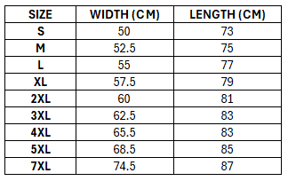Size chart for Lebanon Cedars 2026 Men's RLWC Pro Training Singlet ***PRE-ORDER***