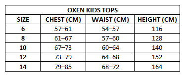 Size chart for England 2026 Kids RLWC Home Jersey ***PRE-ORDER***